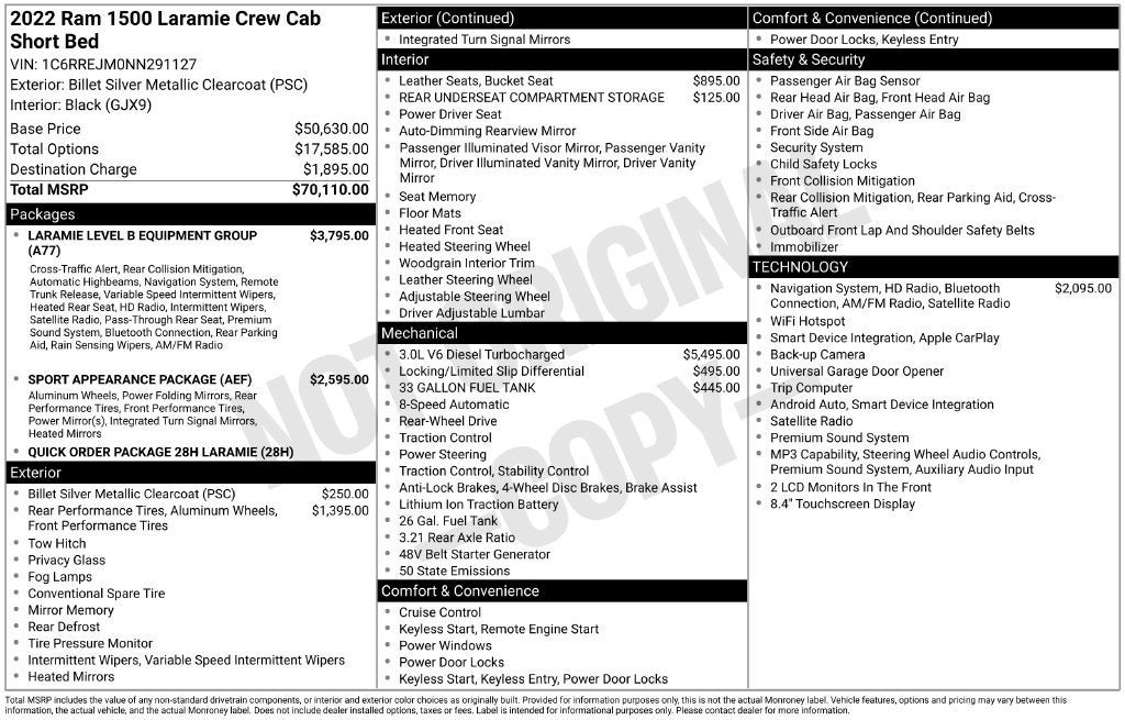 2022 RAM 1500 Laramie Crew Cab 4x2 5'7" Box