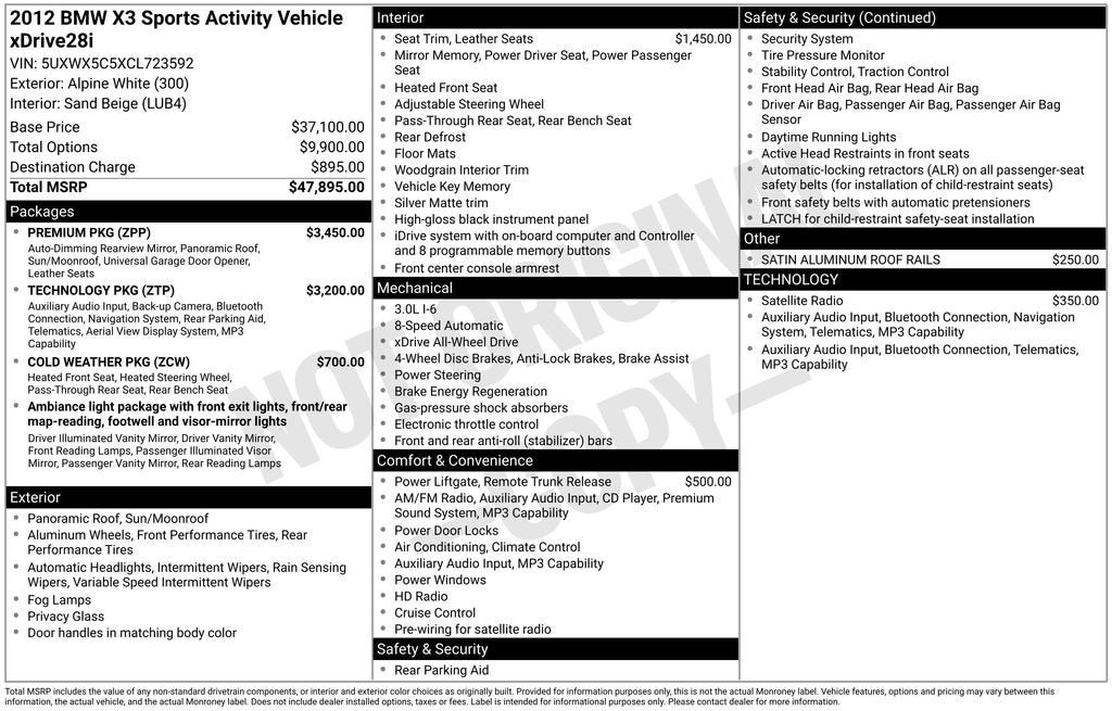 2012 BMW X3 xDrive28i