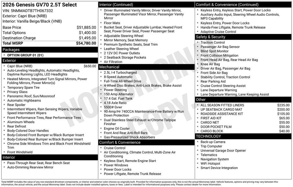 2026 Genesis GV70 2.5T SELECT