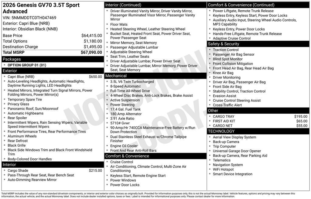 2026 Genesis GV70 3.5T SPORT ADVANCED