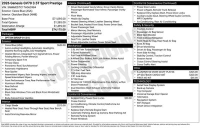 2026 Genesis GV70 3.5T SPORT PRESTIGE
