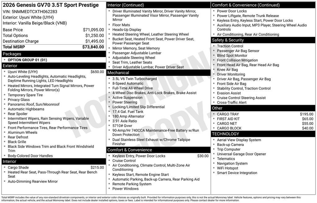 2026 Genesis GV70 3.5T SPORT PRESTIGE