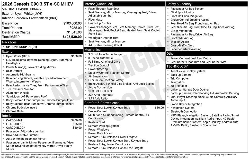 2026 Genesis G90 3.5T E-SC MHEV AWD