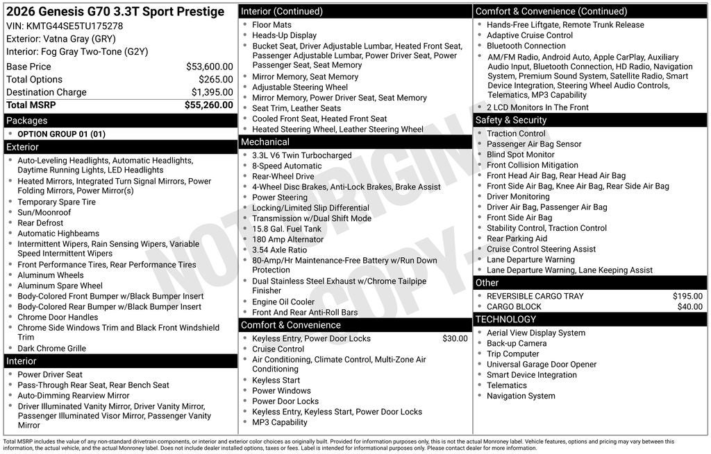 2026 Genesis G70 3.3T SPORT PRESTIGE