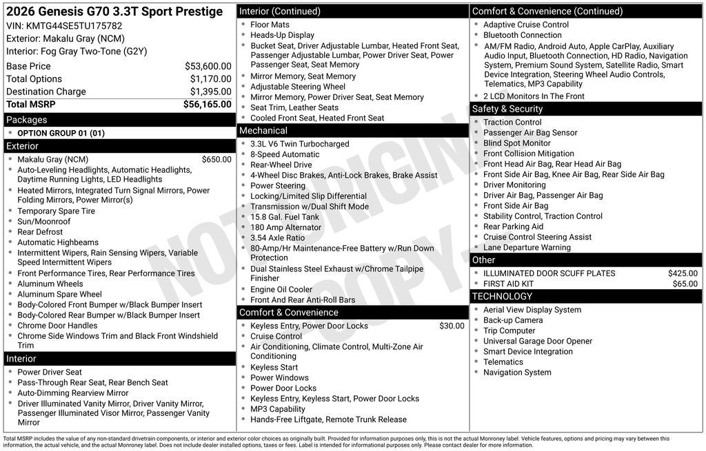 2026 Genesis G70 3.3T SPORT PRESTIGE