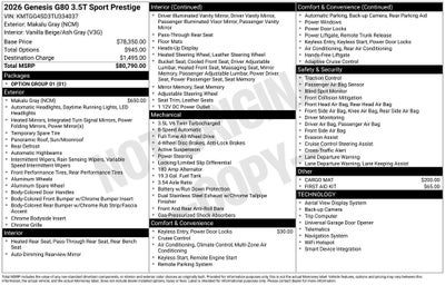 2026 Genesis G80 3.5T SPORT PRESTIGE