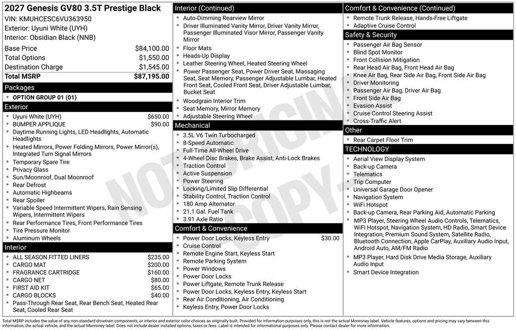 2027 Genesis GV80 3.5T PRESTIGE BLACK