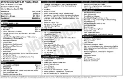 2026 Genesis GV80 3.5T PRESTIGE BLACK