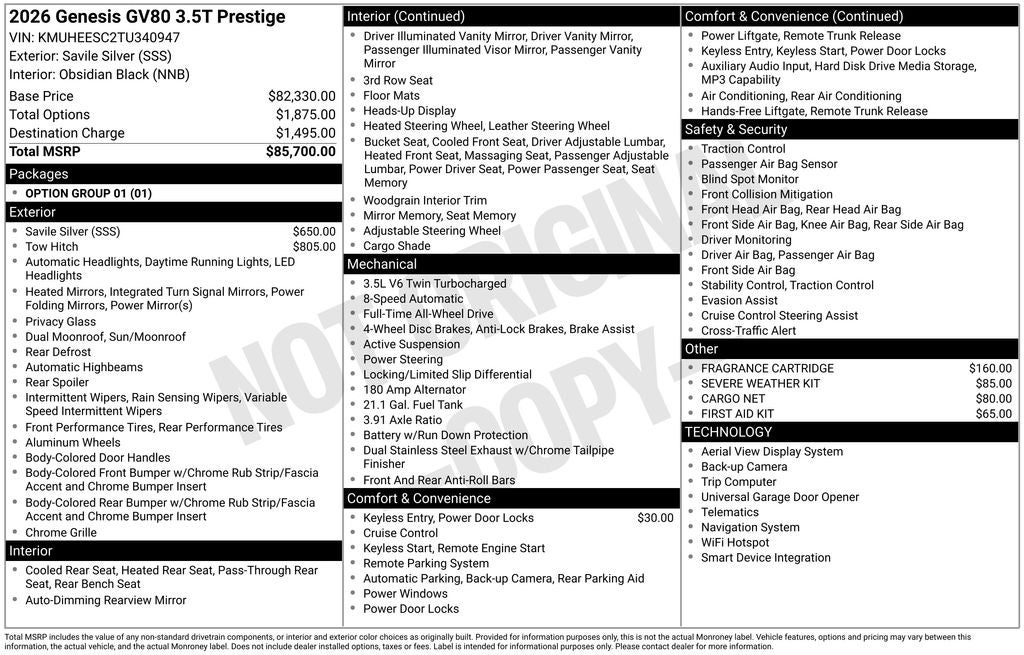 2026 Genesis GV80 3.5T PRESTIGE