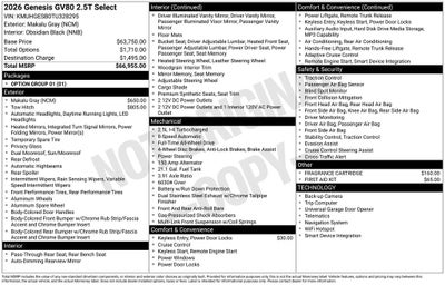 2026 Genesis GV80 2.5T SELECT
