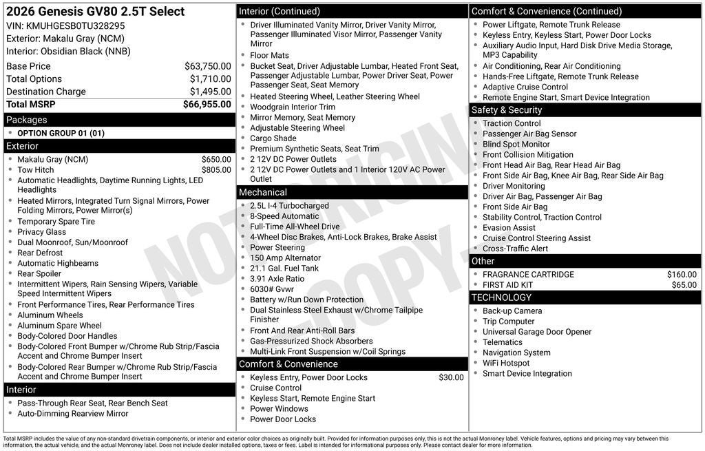 2026 Genesis GV80 2.5T SELECT