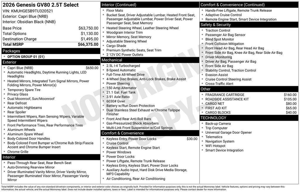 2026 Genesis GV80 2.5T SELECT
