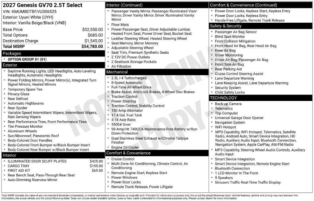 2027 Genesis GV70 2.5T Select