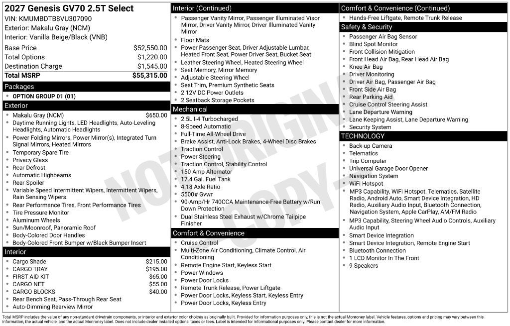 2027 Genesis GV70 2.5T Select