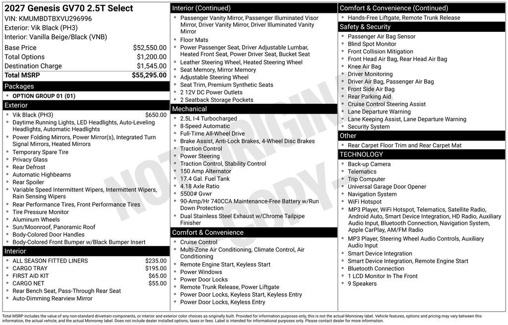 2027 Genesis GV70 2.5T SELECT