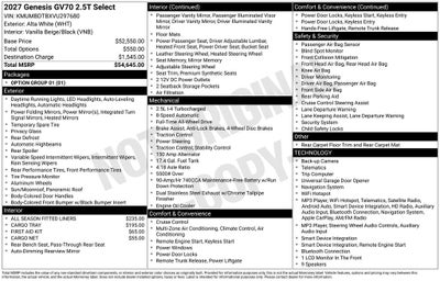2027 Genesis GV70 2.5T SELECT