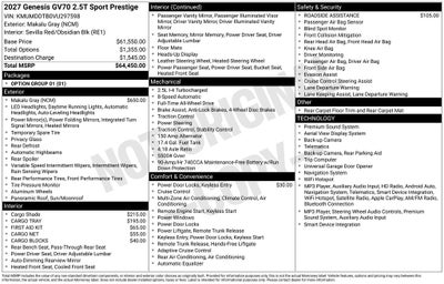 2027 Genesis GV70 2.5T Sport Prestige