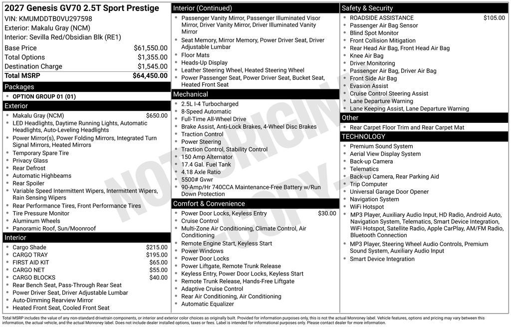 2027 Genesis GV70 2.5T Sport Prestige