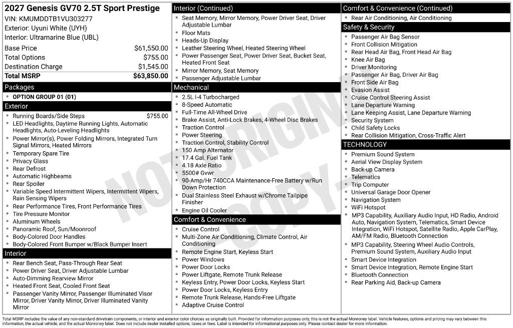 2027 Genesis GV70 2.5T Sport Prestige