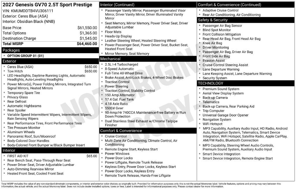 2027 Genesis GV70 2.5T Sport Prestige