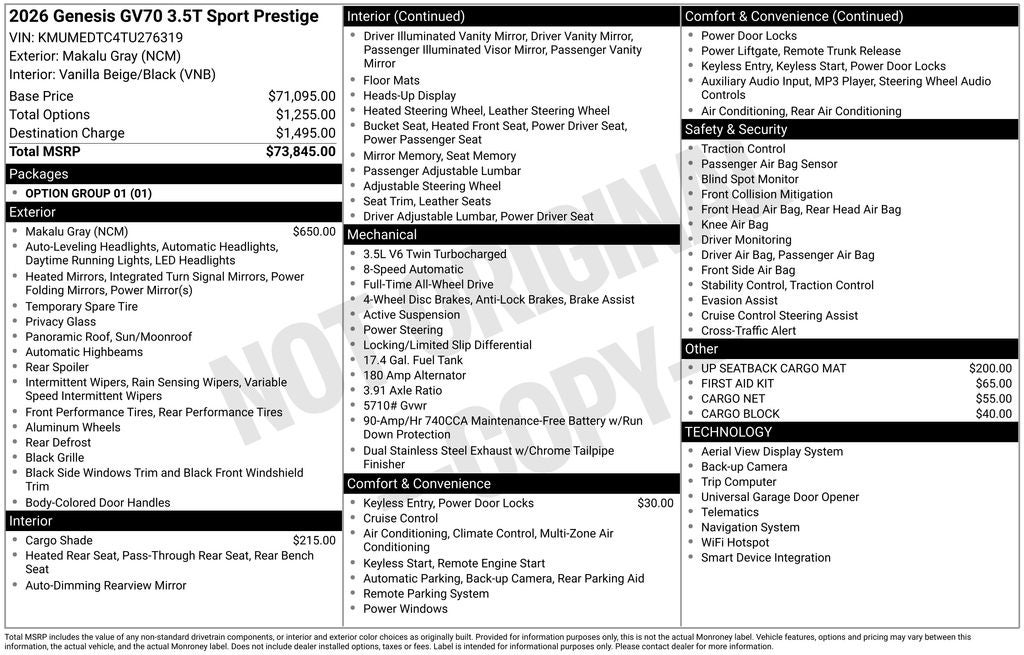 2026 Genesis GV70 3.5T SPORT PRESTIGE