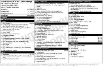 2026 Genesis GV70 3.5T SPORT PRESTIGE