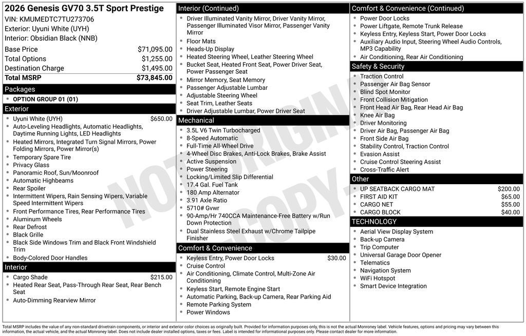 2026 Genesis GV70 3.5T SPORT PRESTIGE