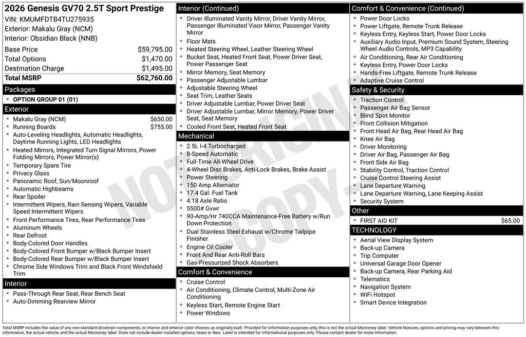 2026 Genesis GV70 2.5T SPORT PRESTIGE