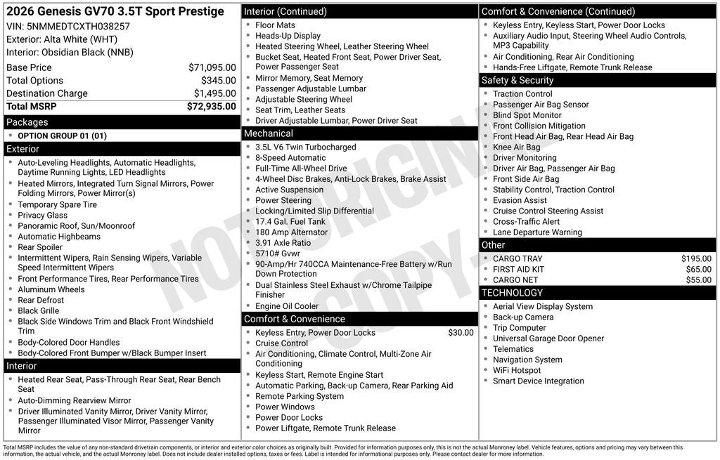 2026 Genesis GV70 3.5T Sport Prestige