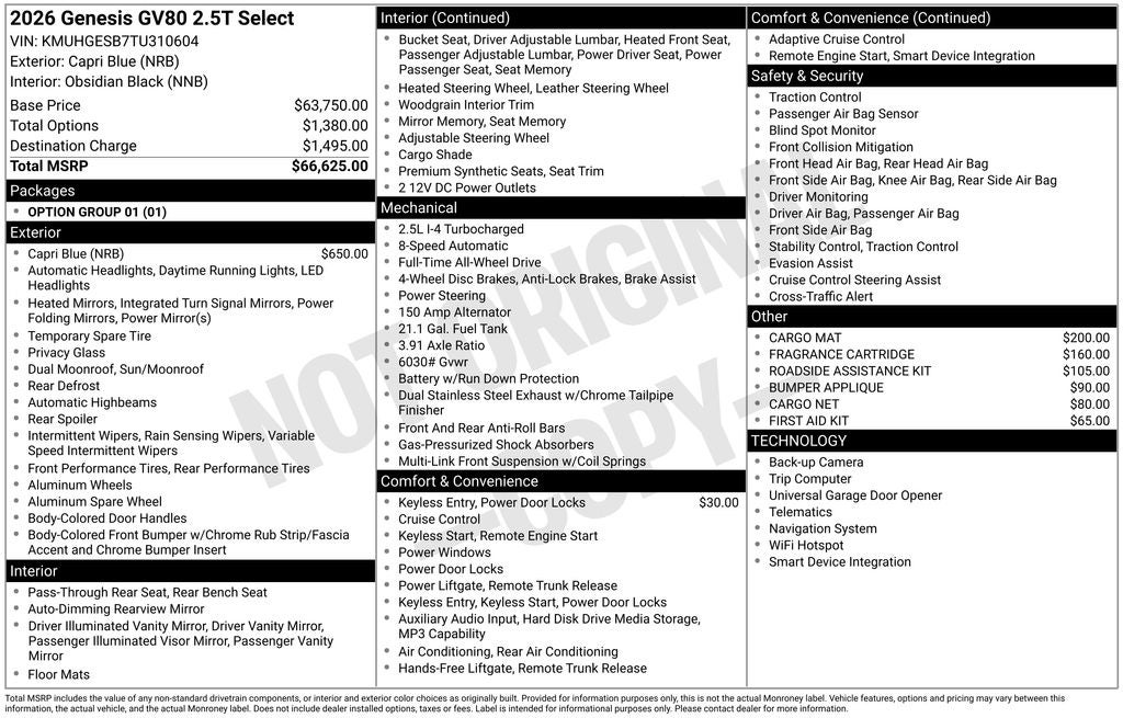 2026 Genesis GV80 2.5T Select
