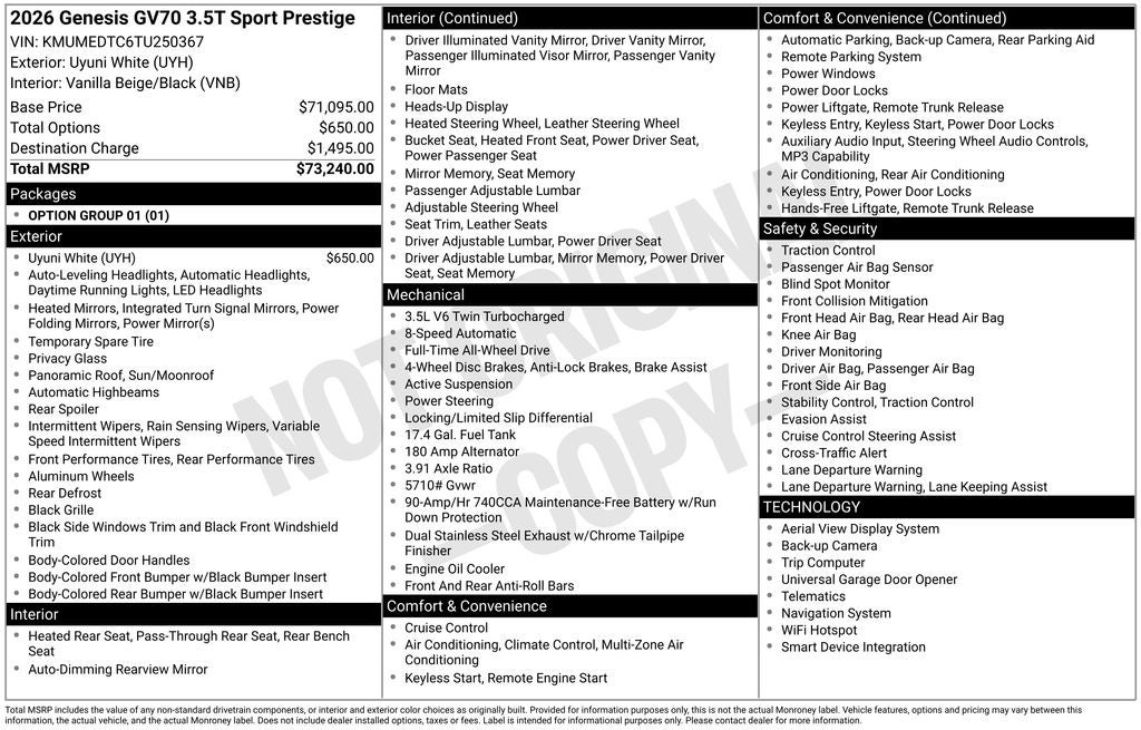 2026 Genesis GV70 3.5T Sport Prestige