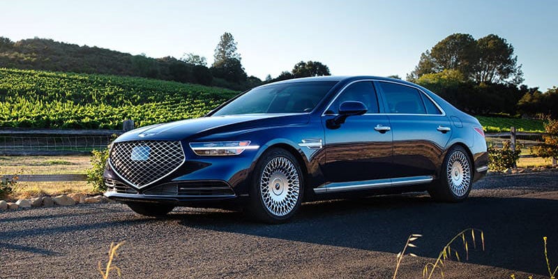2021 Genesis G90 parked in countryside